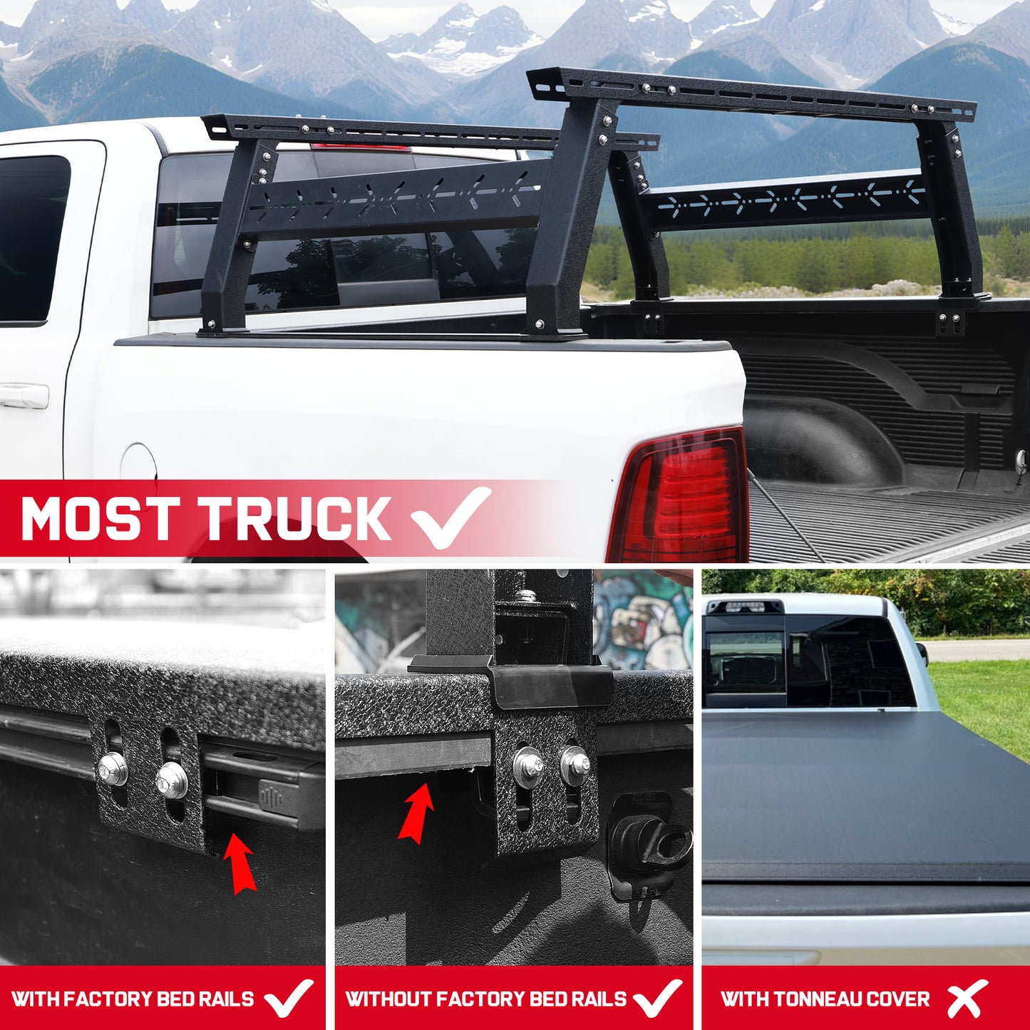 SMANOW Adjustable Truck Bed Rack for Most Truck, Overland Bed Rack Compatible with Ford/Tundra/Tacoma/Dodge/Chevy/Nissan, Ladder Rack for Without Tonneau Bed Cover.