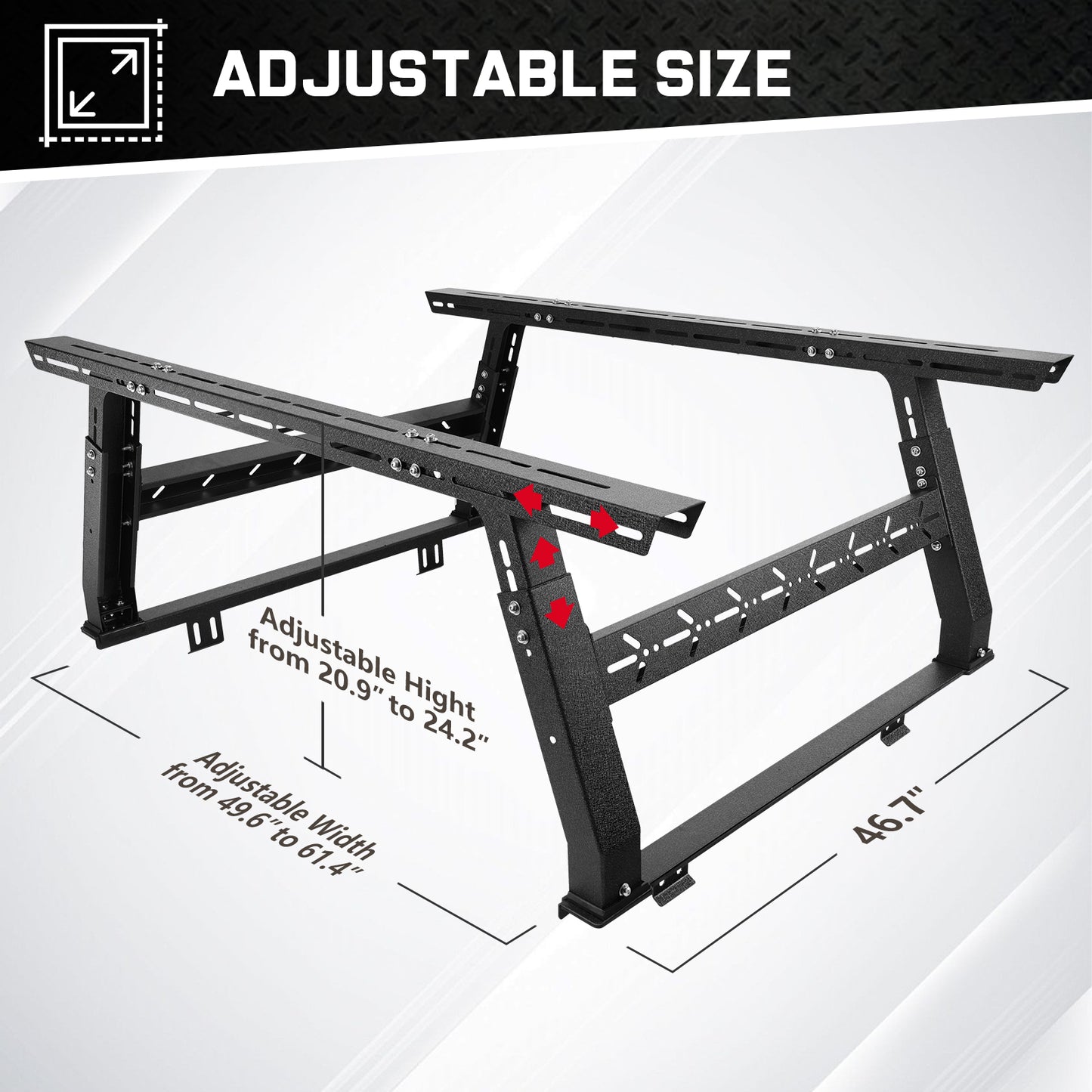 SMANOW Adjustable Truck Bed Rack for Most Truck, Overland Bed Rack Compatible with Ford/Tundra/Tacoma/Dodge/Chevy/Nissan, Ladder Rack for Without Tonneau Bed Cover.
