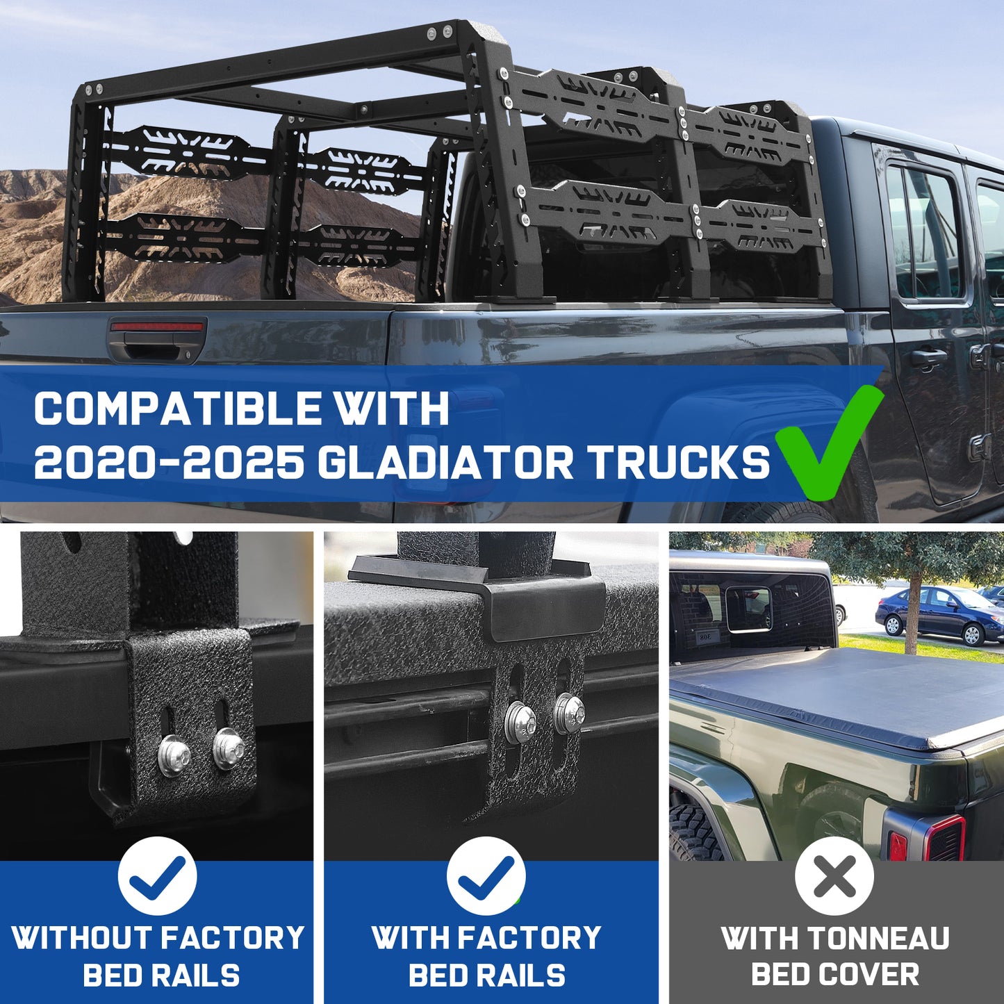 SMANOW 22" 1/2 High Jeep Gladiator Bed Rack, Truck Bed Rack Compatible with Jeep Gladiator Jt Without Tonneau Cover, Overland Bed Rack Bed Racks for Trucks.
