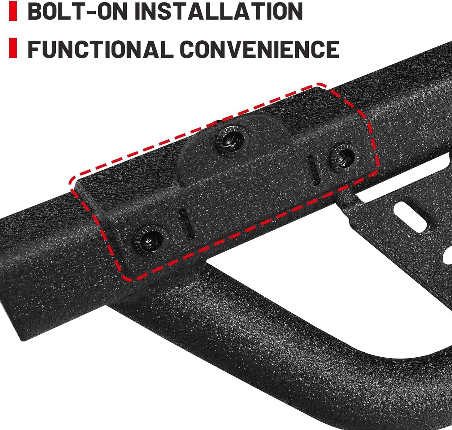 Easy to install and no drilling or modification is required. Simple hardware with detailed instructions.