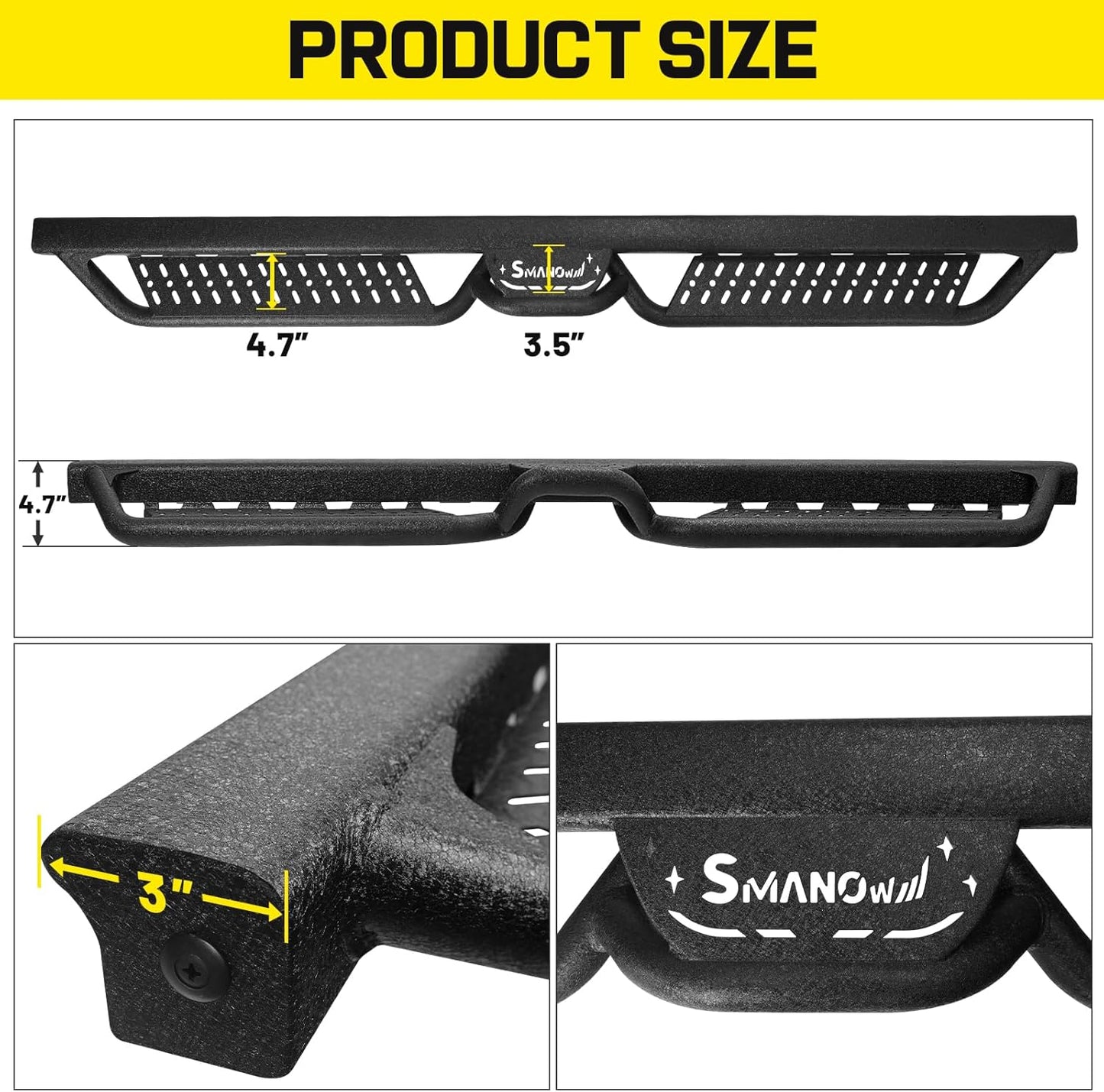 4.7" wide step provide good legroom for passengers. The unique textured design increases the foothold for seniors and children to get on and off.