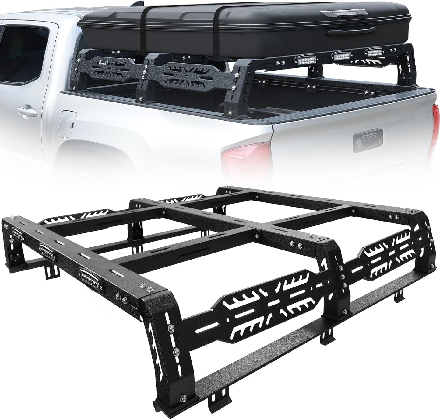 SMANOW Overland Bed Rack for Full Size Truck 10.5" Bed Rack with 3 LED Lights Compatible with Ford/Dodge Ram/Toyota Tundra/Nissan Titan/Silverado(6.5FT) Without Tonneau Cover. Multifunction Bed Racks.