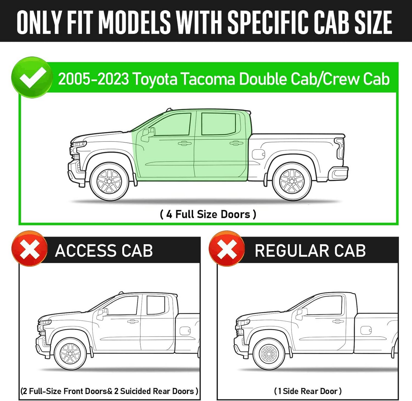 2005-2023 Toyota Tacoma Double Cab(4 Full-Size Doors)