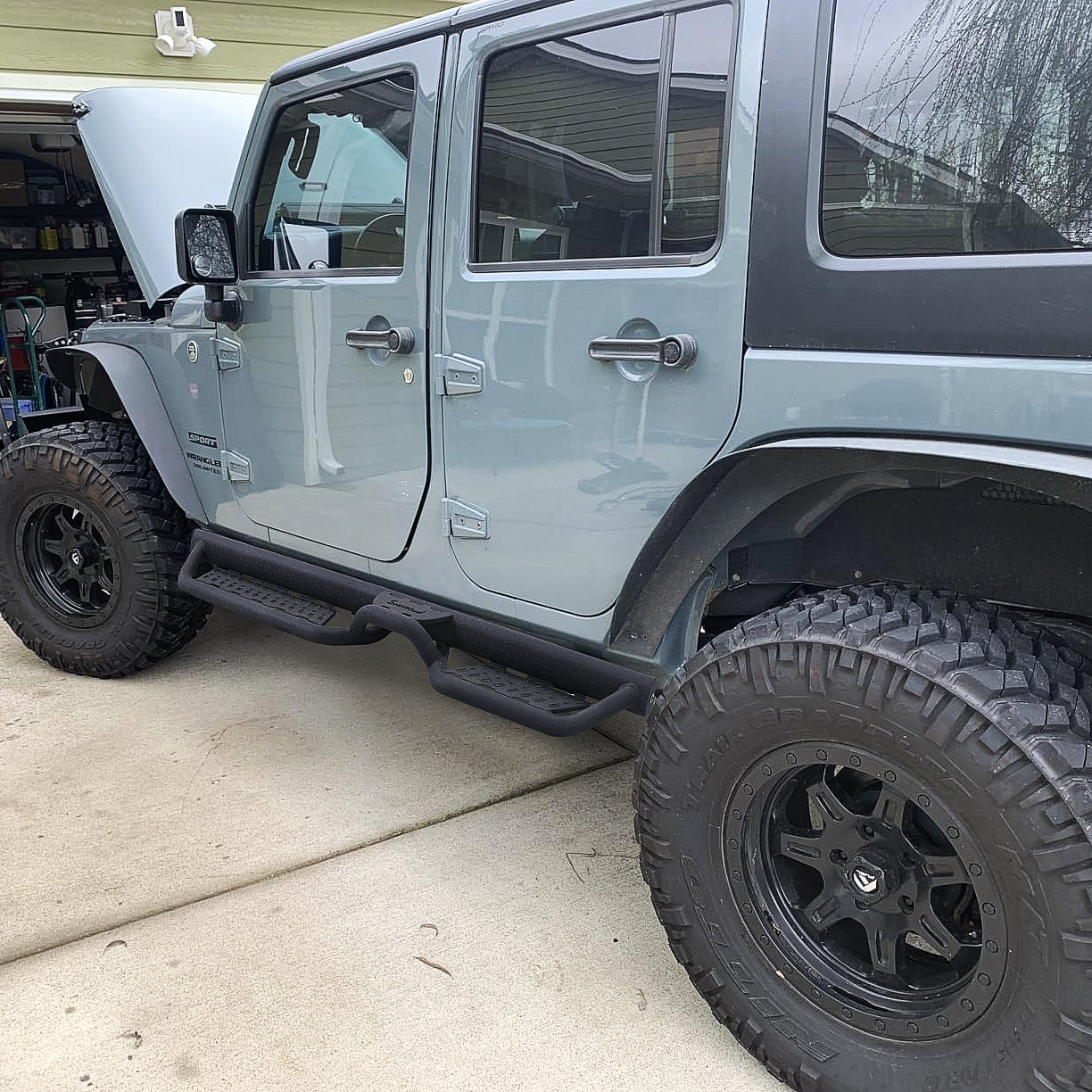 SMANOW Running Boards Compatible with  2007-2018 Jeep Wrangler JK 4 Doors, Square Tube Design, Honeycomb Holes, Small Center Step, Easy to Install.