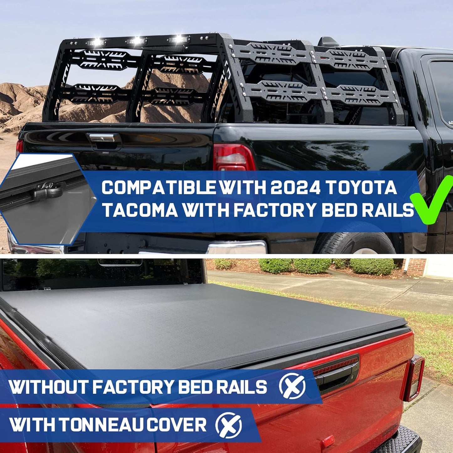 compatiblewith2024 Toyota Tacoma with factory bed rails