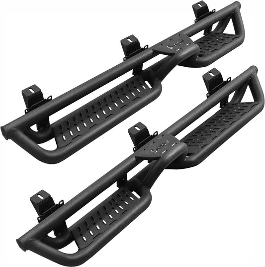 SMANOW Running Boards Compatible with 2018-2024 Jeep Wrangler JL 4 Doors, A Two-Stair Layout Steps Design, Honeycomb Holes, Small Center Step.