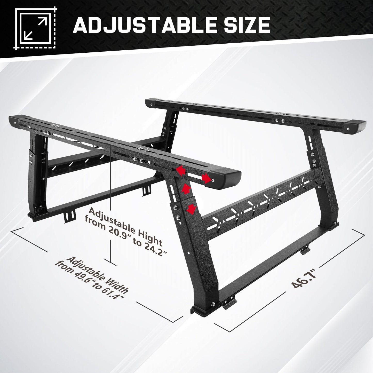 SMANOW Adjustable Truck Bed Rack for Most Truck, Overland Bed Rack Compatible with Ford/Tundra/Tacoma/Dodge/Chevy/Nissan, Ladder Rack for Without Tonneau Bed Cover.