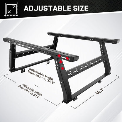 SMANOW Adjustable Truck Bed Rack for Most Truck, Overland Bed Rack Compatible with Ford/Tundra/Tacoma/Dodge/Chevy/Nissan, Ladder Rack for Without Tonneau Bed Cover.