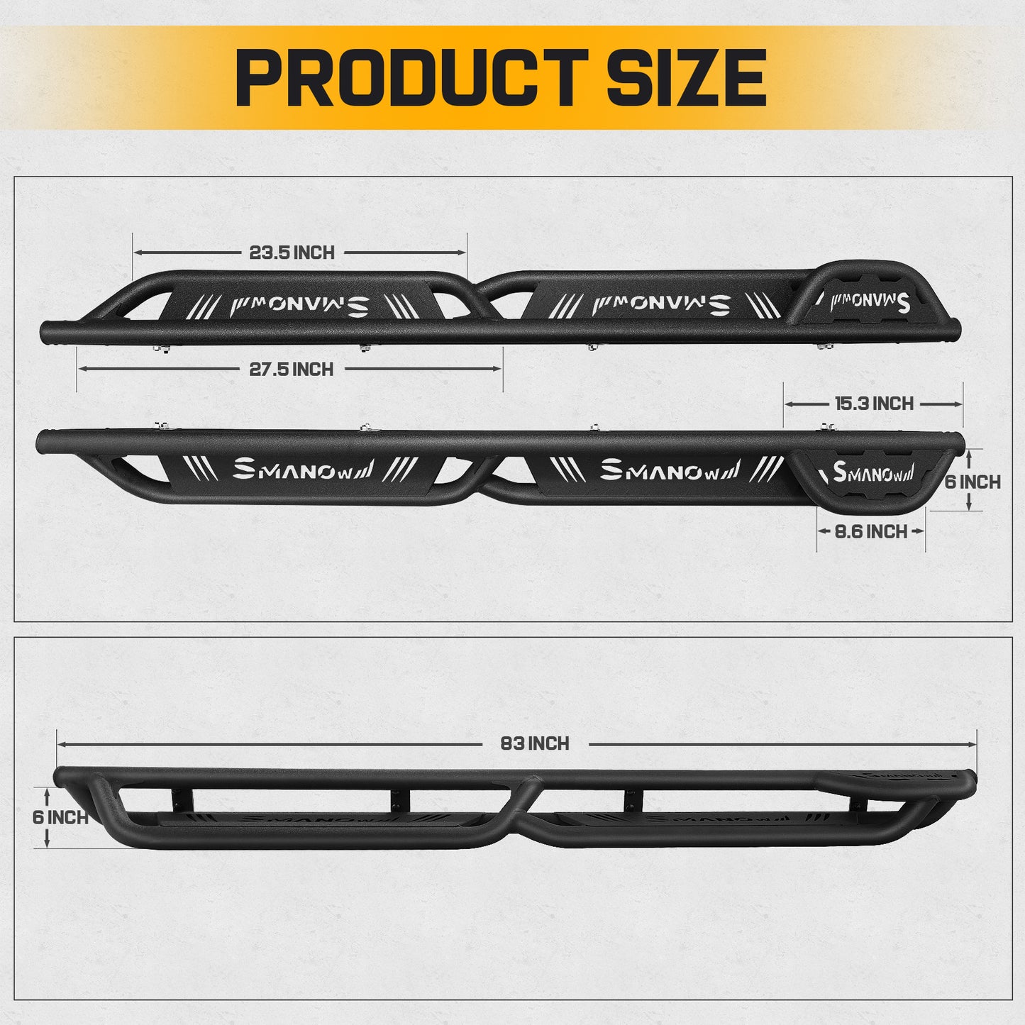 SMANOW Running Boards Compatible with 2019-2024 Chevy Silverado/GMC Sierra 1500 Crew Cab & 2020-2024 Silverado/Sierra 2500HD 3500HD Crew Cab, A Two-Stair Layout Steps Design, Bed Access Steps, Small Rear Step.