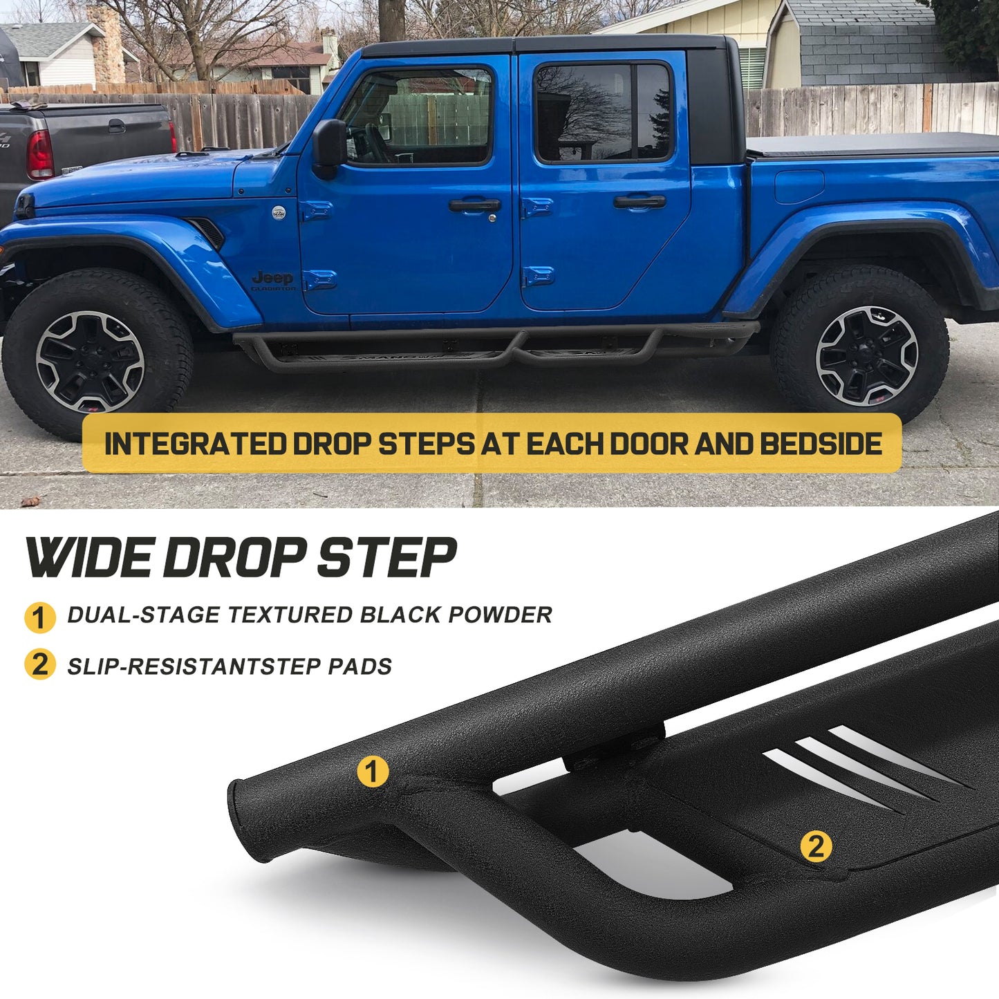 SMANOW Running Boards Compatible with 2020-2024 Jeep Gladiator Jt 4 Doors, Wheel to Wheel, Specifically Designed for Gladiator Jt.