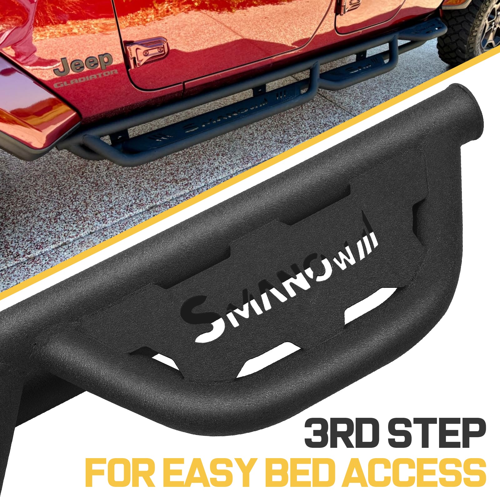 The 3rd step makes you easy to get packages from the truck bed.