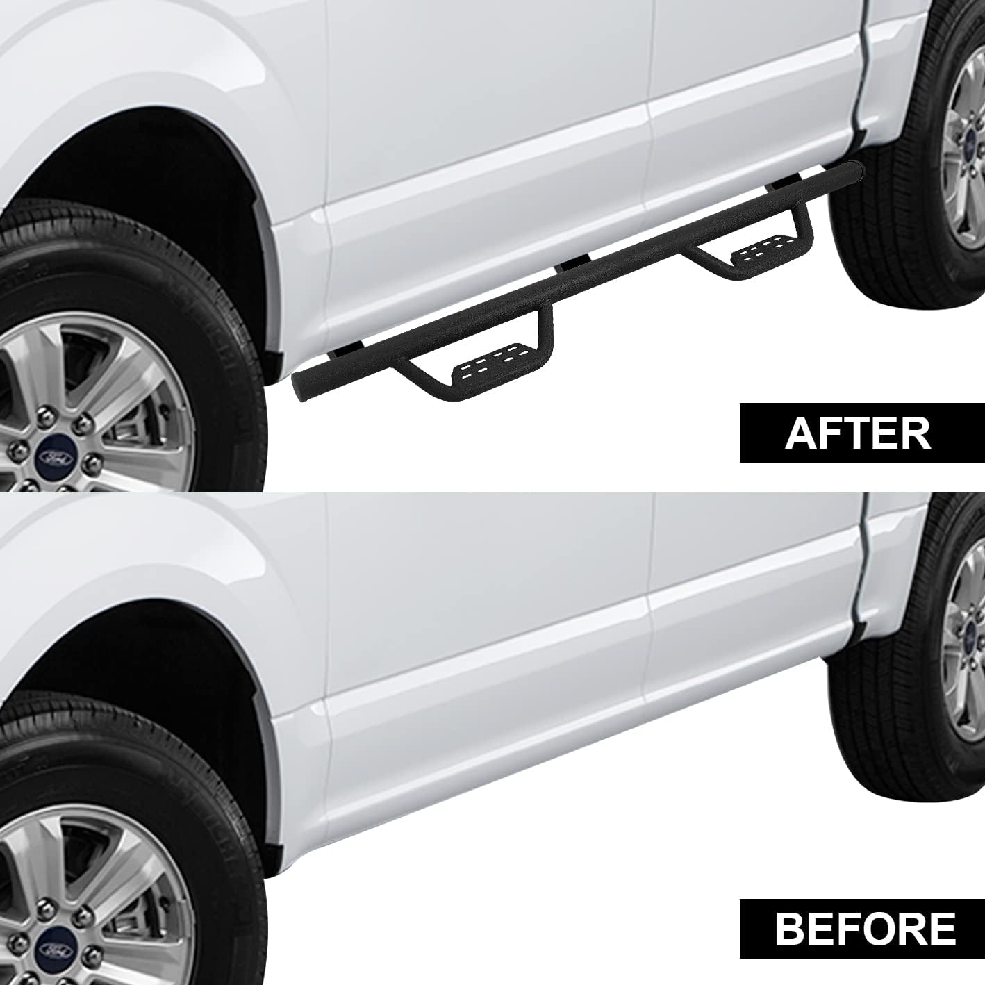 SMANOW Running Boards Compatible with 2009-2014 Ford F150 Crew Cab, Round Tube Drop Down Style Step, Heavy Duty Carbon Steel.