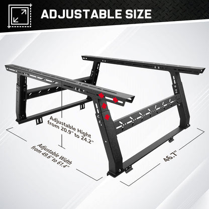 SMANOW Adjustable Truck Bed Rack for Most Truck, Overland Bed Rack Compatible with Ford/Tundra/Tacoma/Dodge/Chevy/Nissan, Ladder Rack for Without Tonneau Bed Cover.