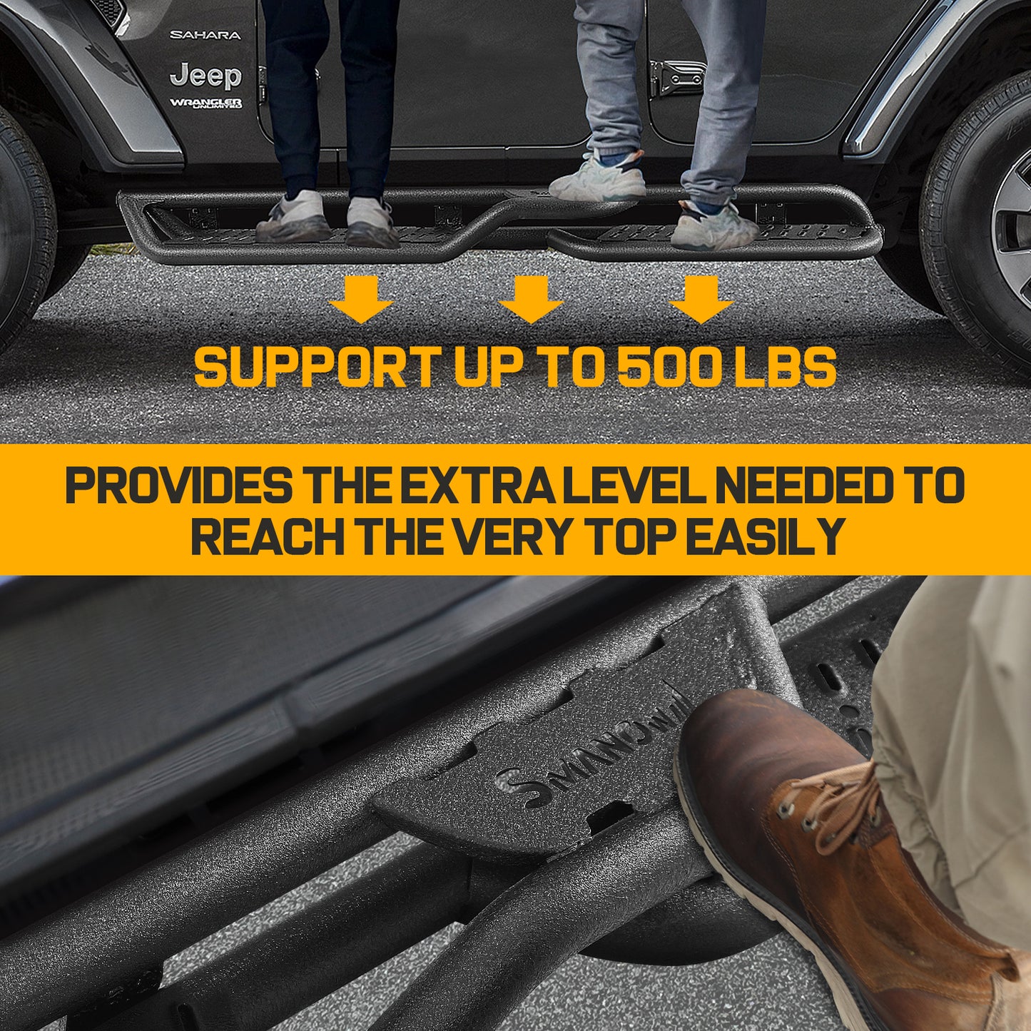 Easy for the elderly and children get on and off the truck. Suppor Up To 500 LBS.