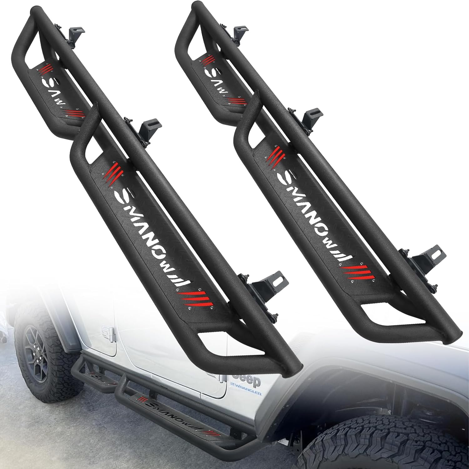 SMANOW Running Boards Compatible with 2018-2024 Jeep Wrangler JL 4 Doors, Wheel to Wheel, Specifically Designed for Wrangler JL.