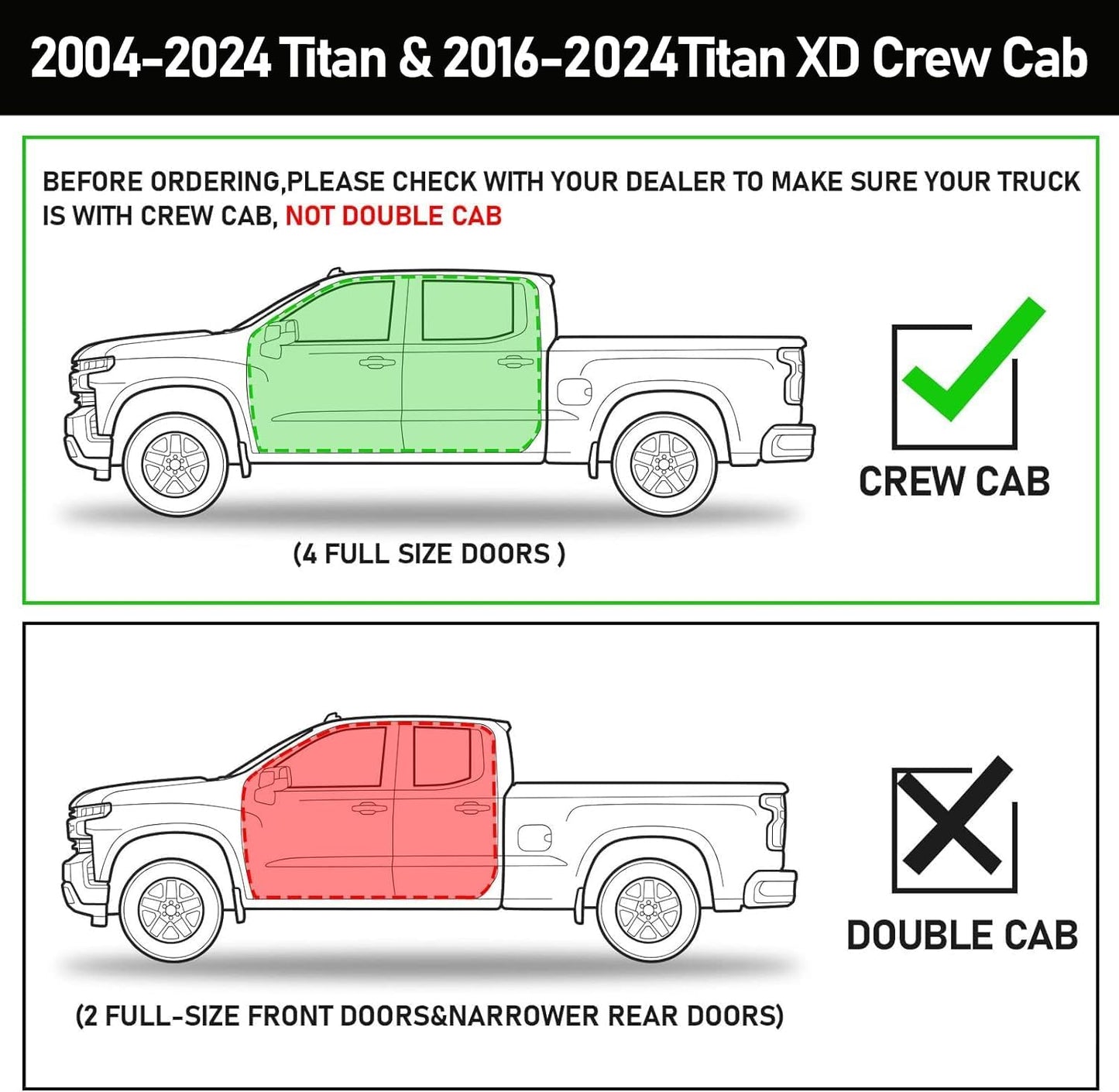 Running Boards For 2004-2024 Nissan Titan Crew Cab & 2016-2024 Titan Xd Crew Cab( 4 Full-size Door).