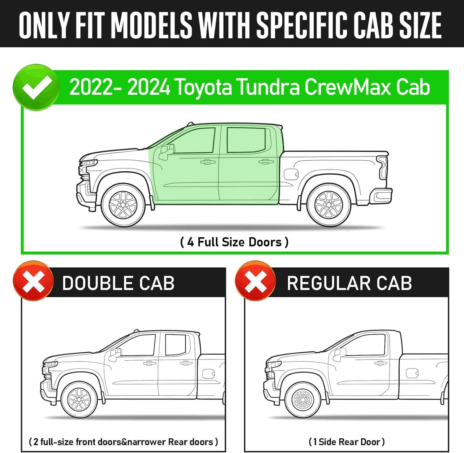 Compatible with 2022-2024 toyota tundra crewmax cab, not for  double cab.