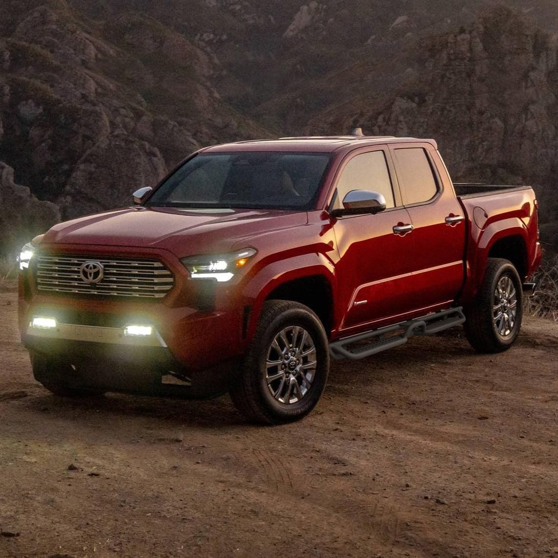 SMANOW Running Boards Compatible with 2024 Toyota Tacoma Double Cab(4 Full-Size Doors), A Two-Stair Layout Steps Design, Honeycomb Holes, Small Center Step.