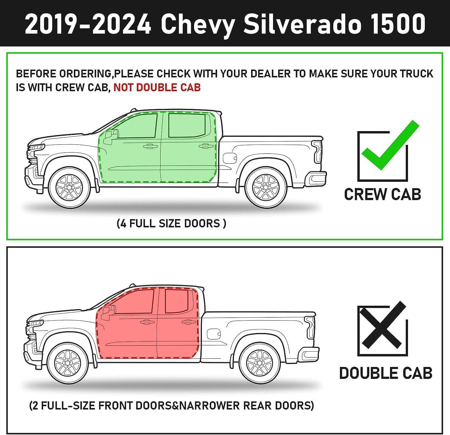 Compatible with 2019-2024 chevy silverado/sierra 1500 crew cab, not for double cab. 