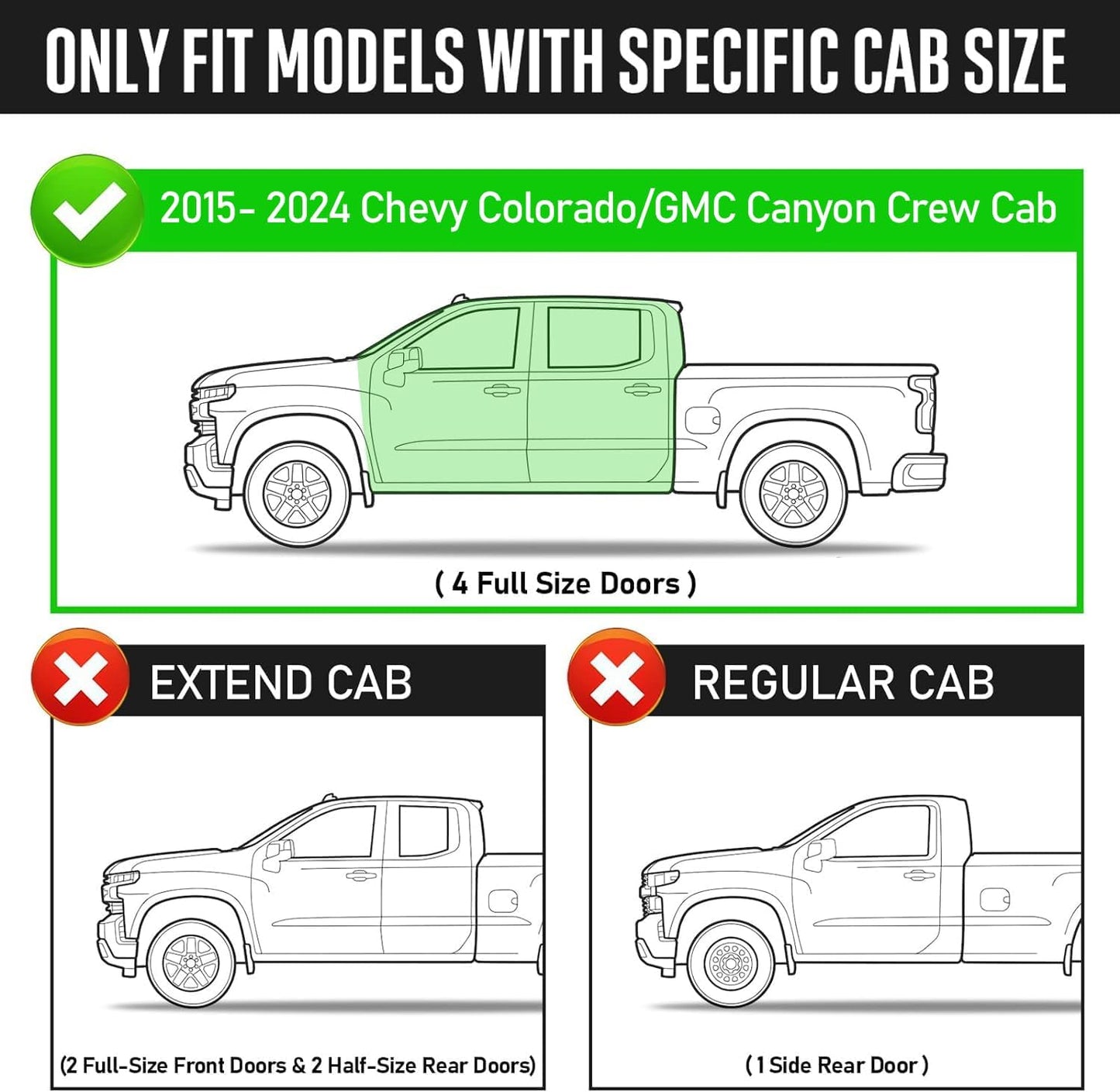 Running Boards Compatible with 2015-2024 Chevy Colorado/ Gmc Canyon Crew Cab. Not for Double Cab (2 Full-size Doors and 2 Half-size Doors).