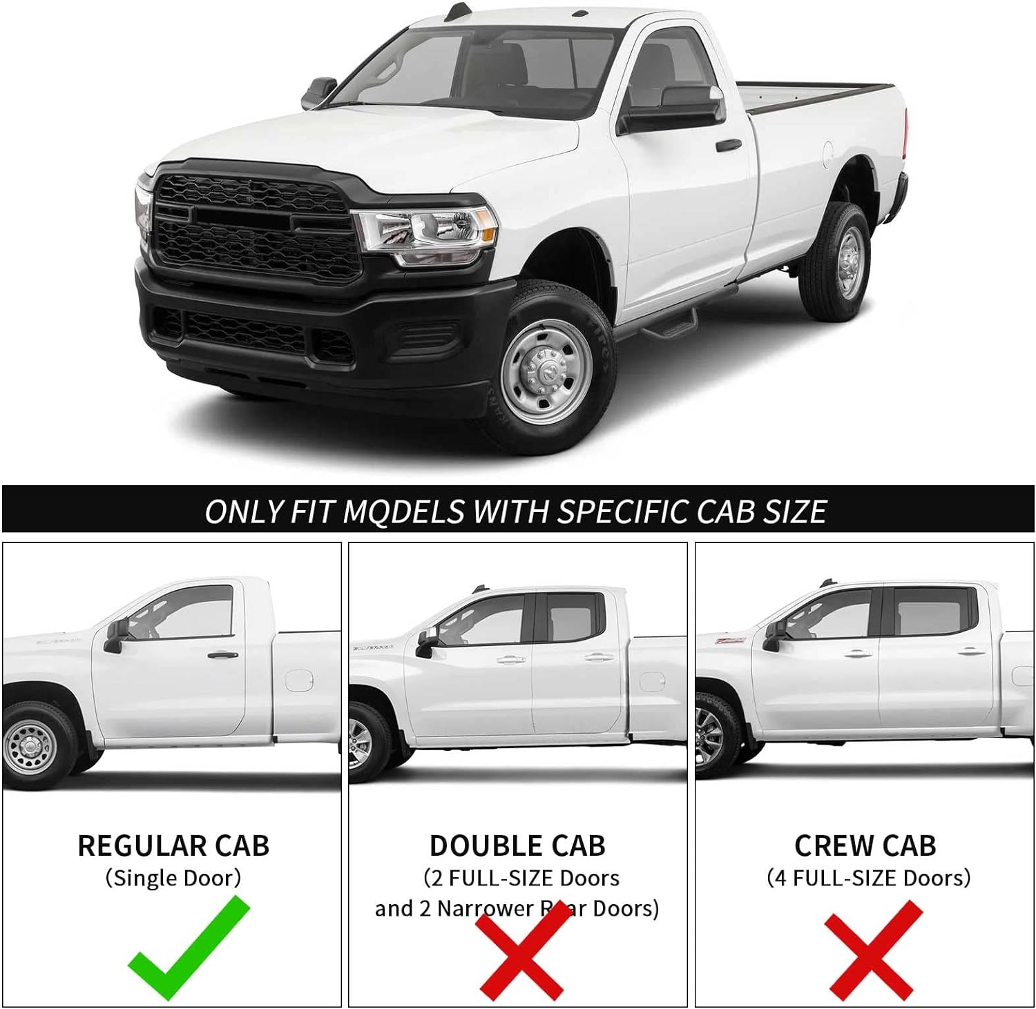 2009-2018 Dodge Ram 1500 (Incl. 2019-2024 Classic), 2010-2024 Ram 2500/3500 Regular Cab