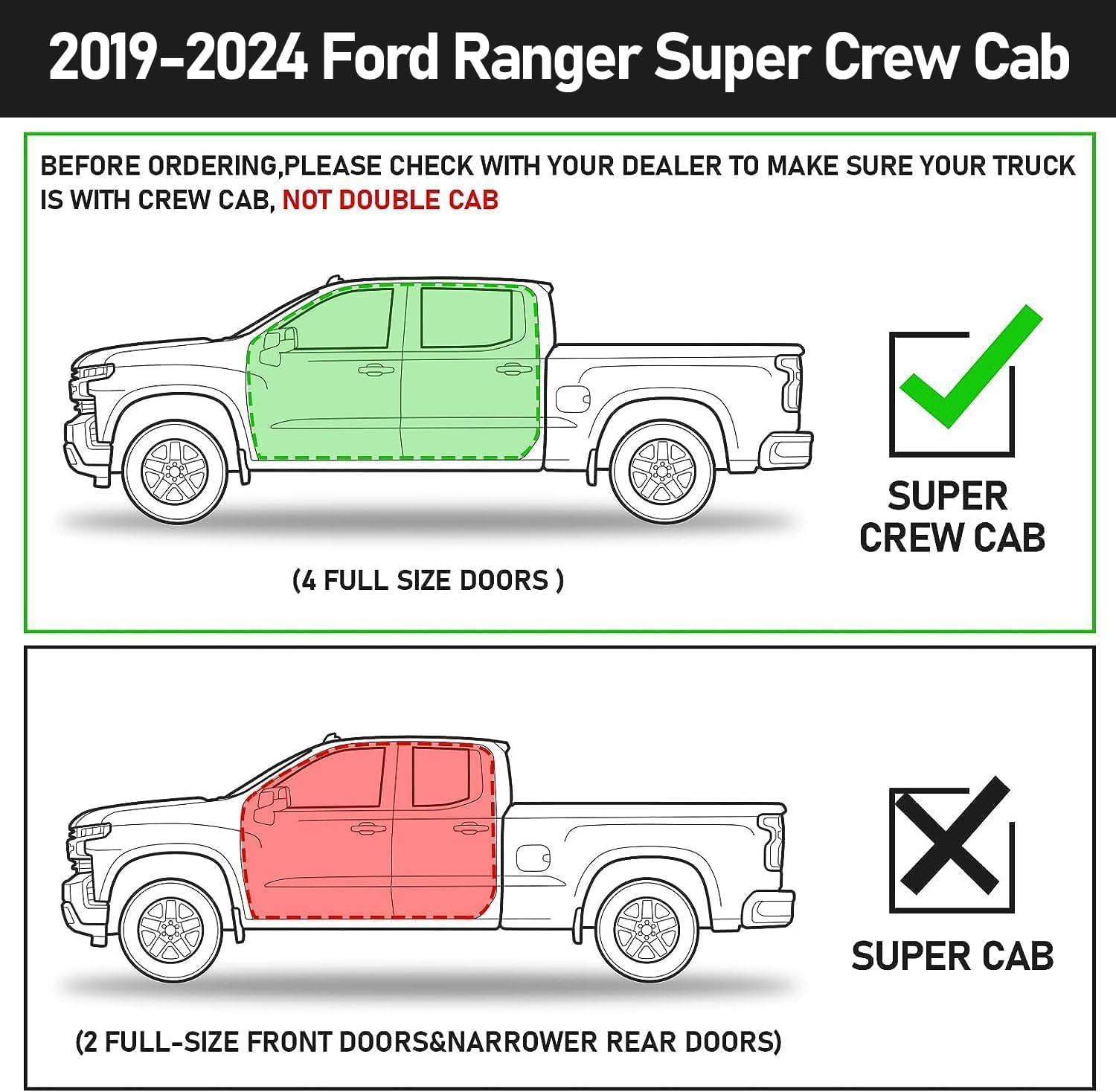 Running Boards For 2019-2024 Ford Ranger SuperCrew Cab( 4 Full-Size Doors).