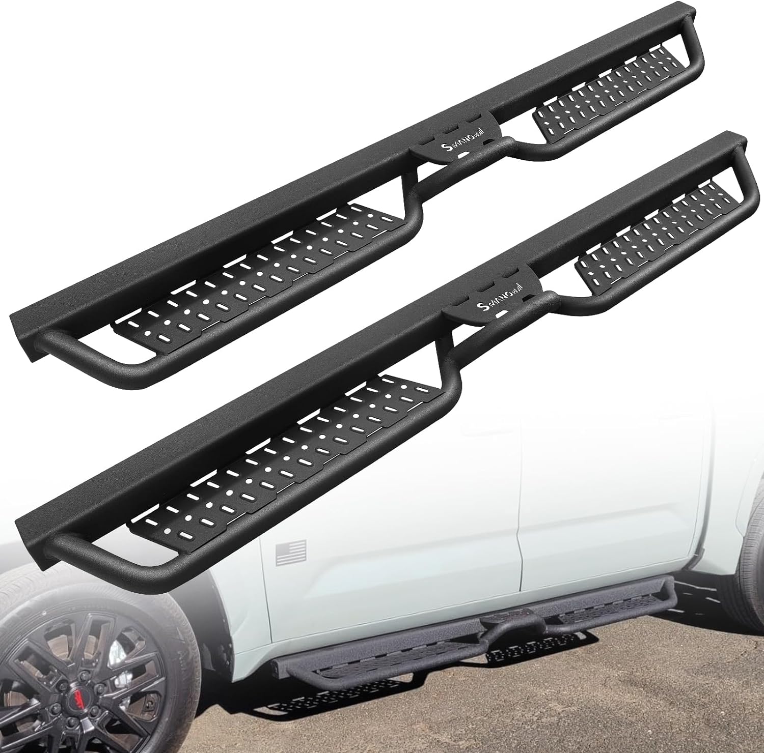 SMANOW Running Boards Compatible with 2007-2018 Chevy Silverado/Gmc Sierra Crew Cab,2019 Silverado/Sierra 2500HD 3500HD, Tubular Design, Honeycomb Holes, Small Center Step.