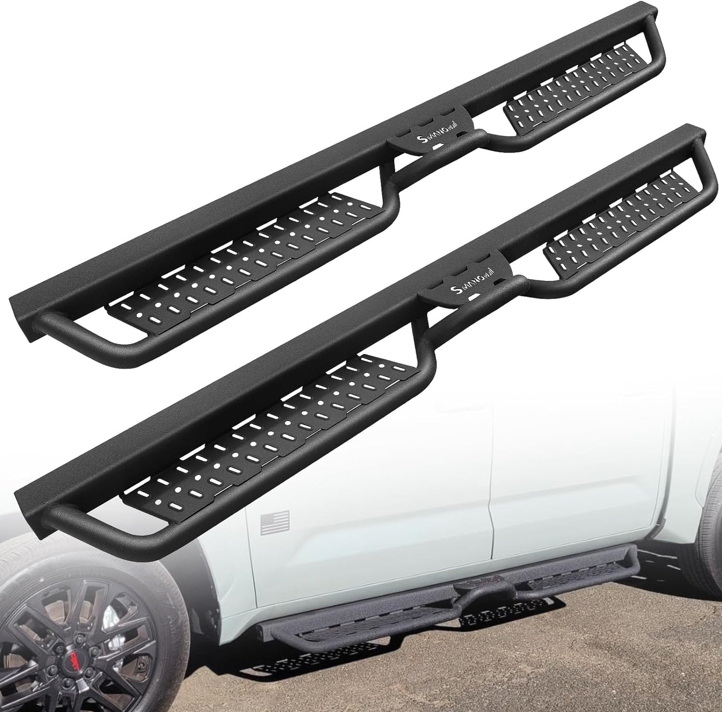 SMANOW Running Boards Compatible with 2022-2024 Toyota Tundra Crewmax Cab, Tubular Design, Honeycomb Holes, Small Center Step.