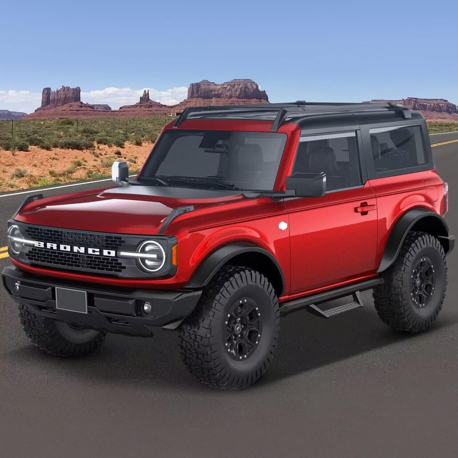 SMANOW Running Boards Compatible with 2021-2024 Ford Bronco 2 Doors, Square Tube Drop Down Style Step, Heavy Duty Carbon Steel.