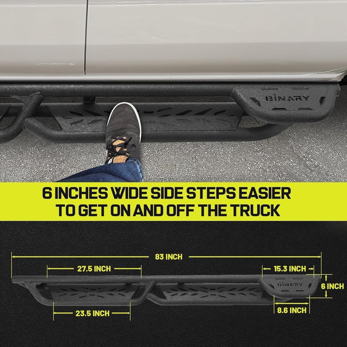 SMANOW Running Boards Compatible with 2005-2023 Toyota Tacoma Double Cab(4 Full-Size Doors), A Two-Stair Layout Steps Design, Bed Access Steps, Small Rear Step.
