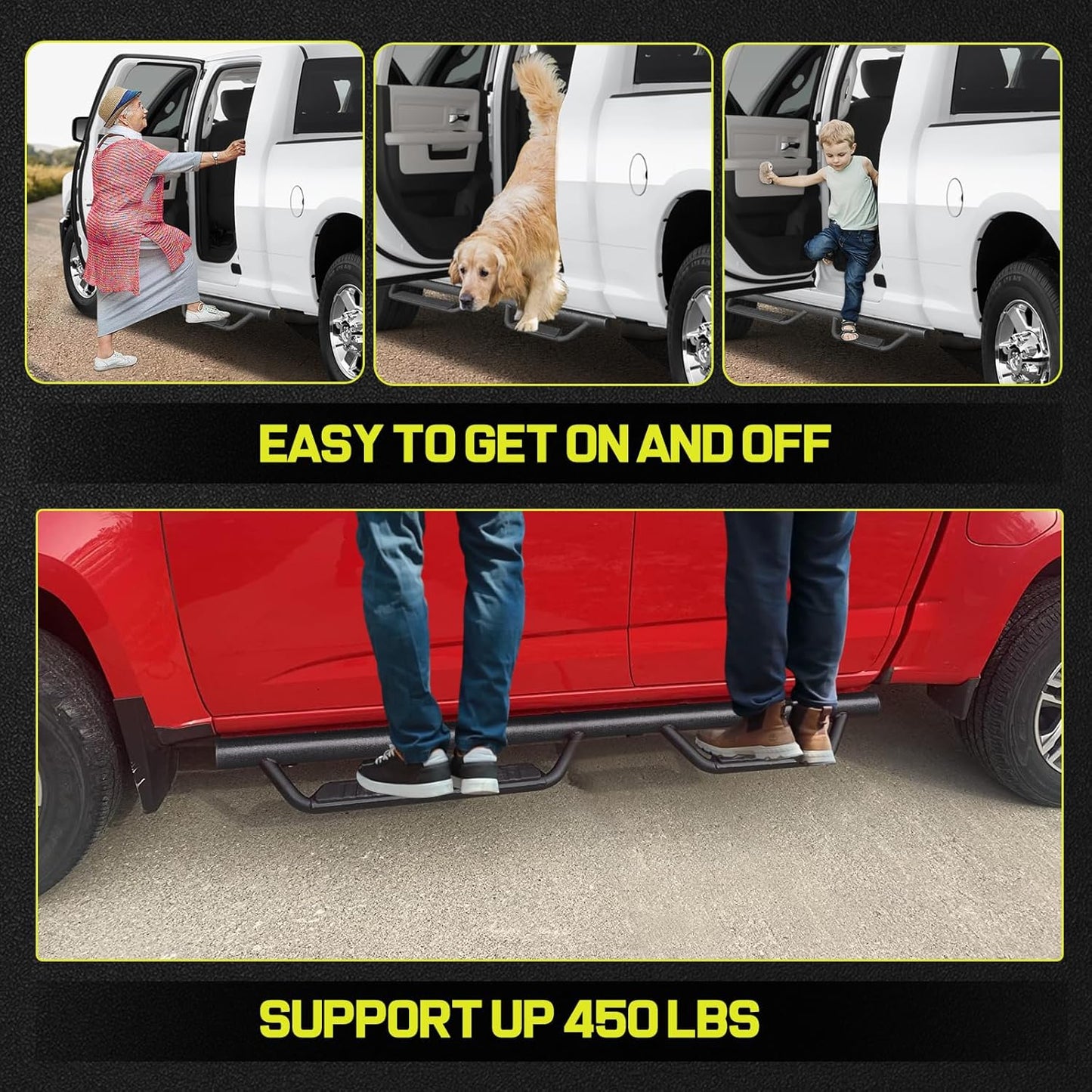 SMANOW Running Boards Compatible with 2015-2024 Chevy Colorado/GMC Canyon Extended Cab, Front Long Step, Round Tube Drop Down Style Step, Heavy Duty Carbon Steel.