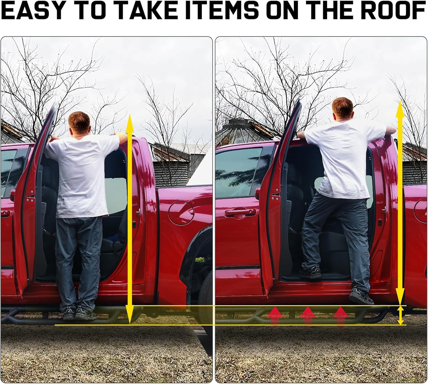 SMANOW Running Boards Compatible with 2005-2023 Toyota Tacoma Double Cab(4 Full-Size Doors), A Two-Stair Layout Steps Design, Bed Access Steps, Small Rear Step.