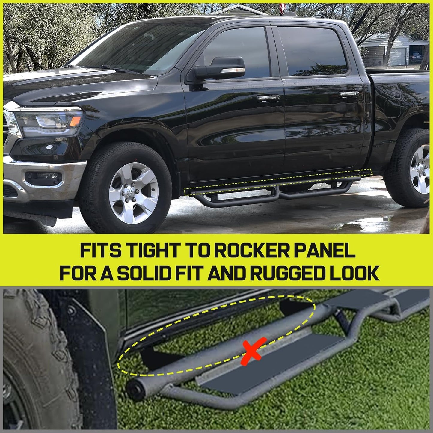 SMANOW Running Boards Compatible with 2005-2023 Toyota Tacoma Double Cab(4 Full-Size Doors), A Two-Stair Layout Steps Design, Bed Access Steps, Small Rear Step.