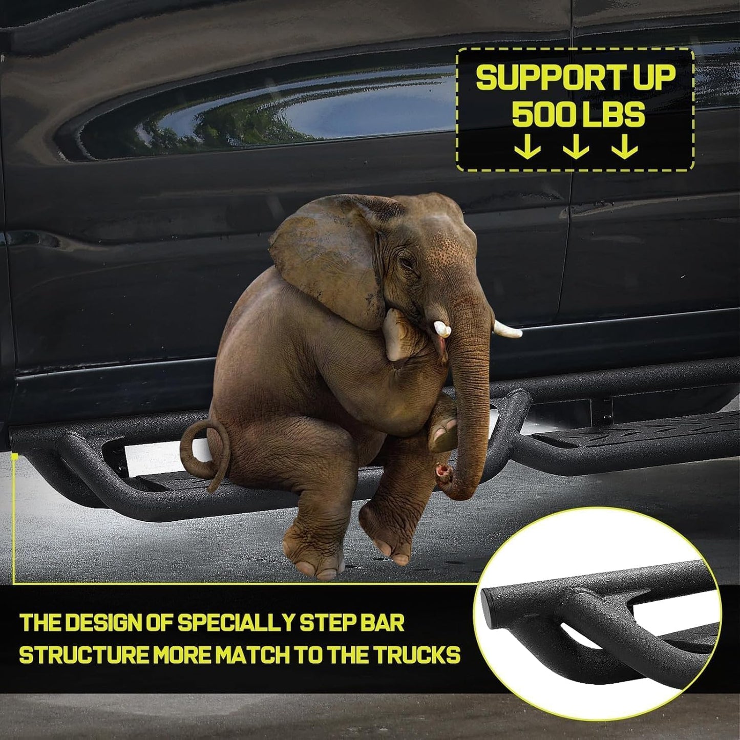 SMANOW Running Boards Compatible with 2005-2023 Toyota Tacoma Double Cab(4 Full-Size Doors), A Two-Stair Layout Steps Design, Bed Access Steps, Small Rear Step.