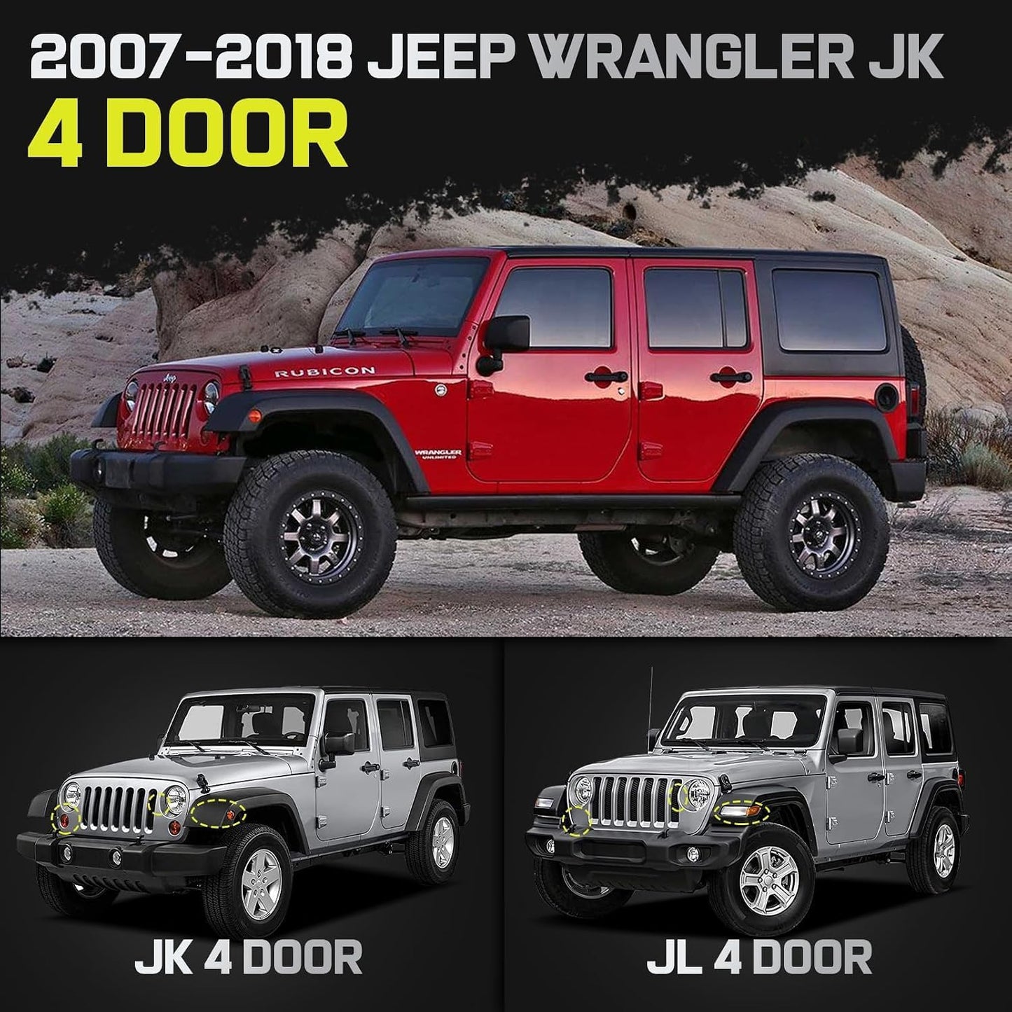 Truck running boards compatible with Jeep Wrangler JK 2007-2018 4 Doors. It does not for Wrangler JL.