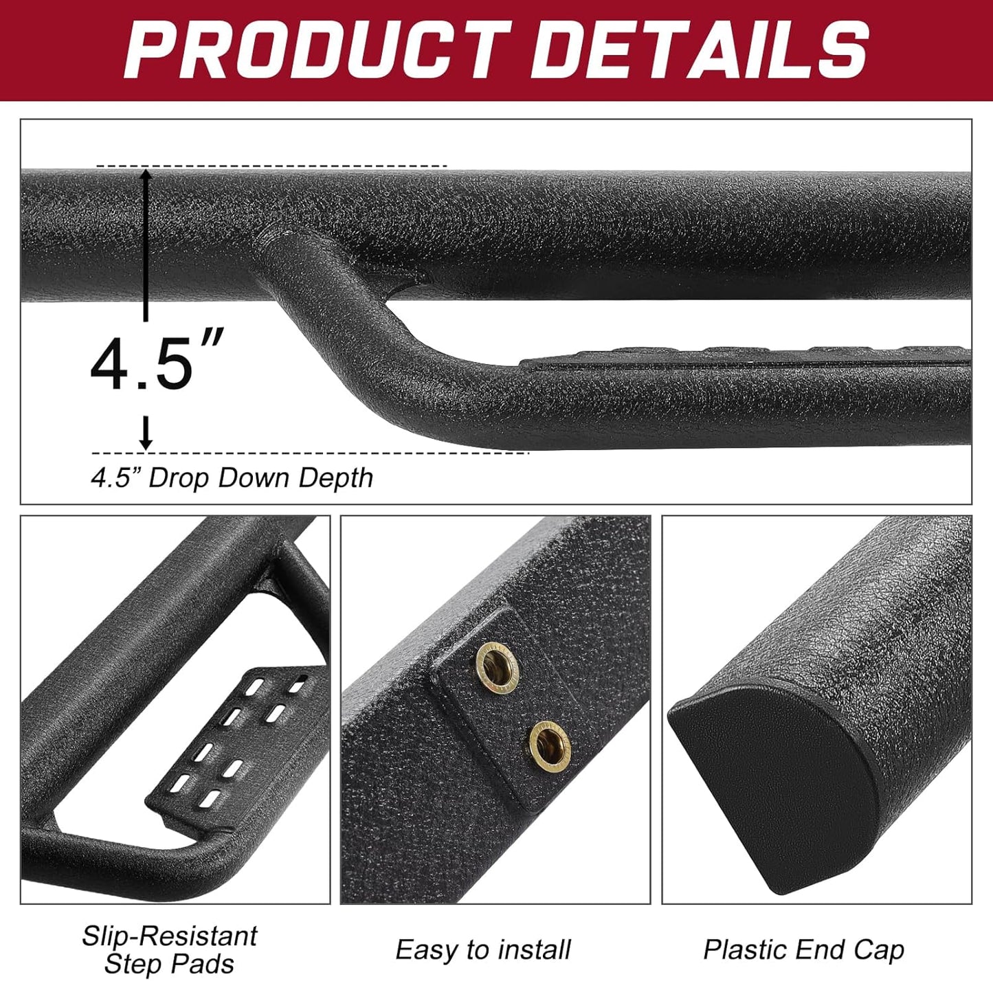 SMANOW Running Boards Compatible with 2007-2018 Jeep Wrangler JK 2 Door, 4.5 Inches Carbon Steel Drop Down Side Steps, Wrangler Step Bars Nerf Bars.