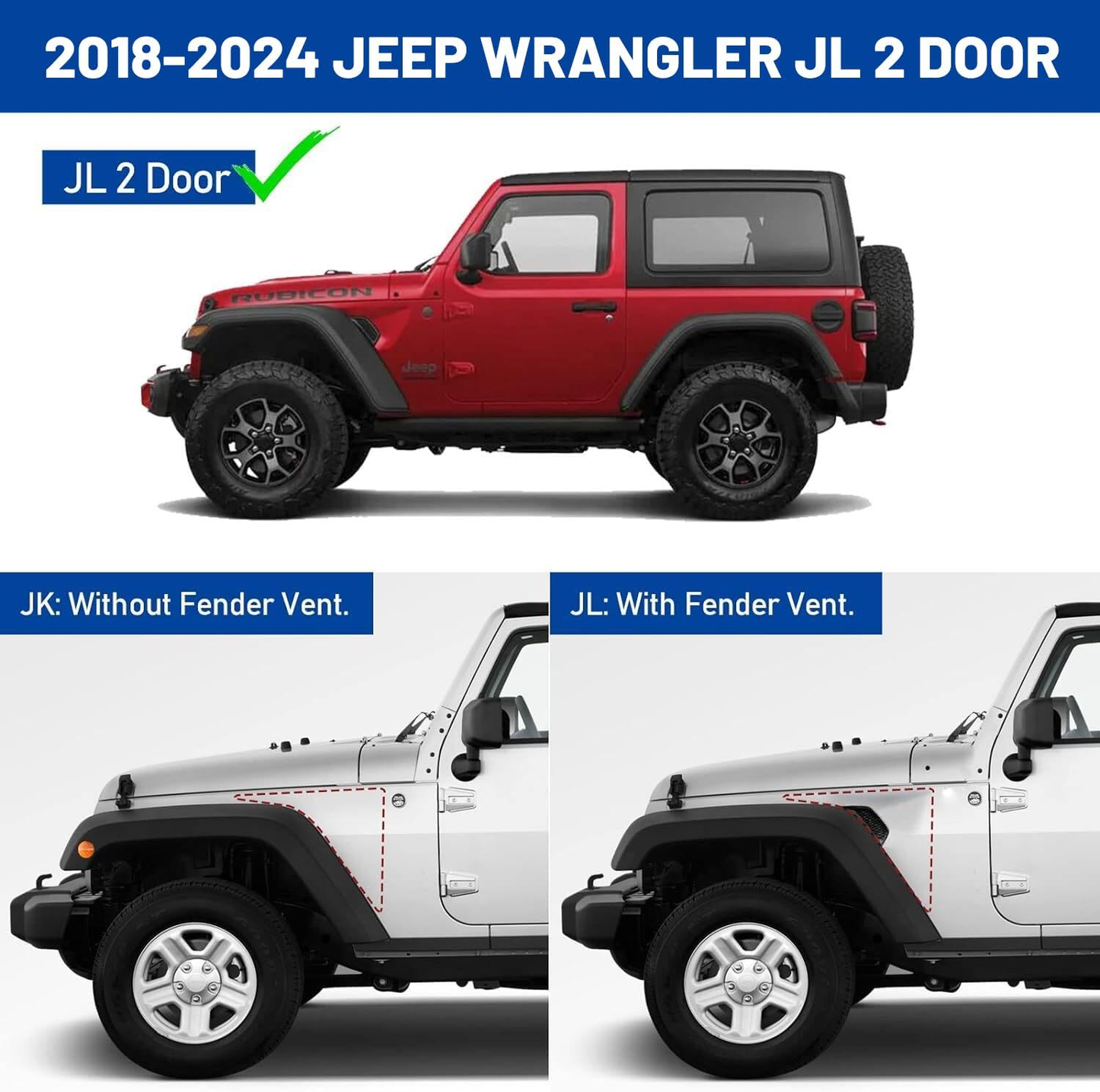 Running Boards Compatible with 2018-2024 Jeep Wrangler JL 2 Doors (Exclude Jeep Wrangler JK).