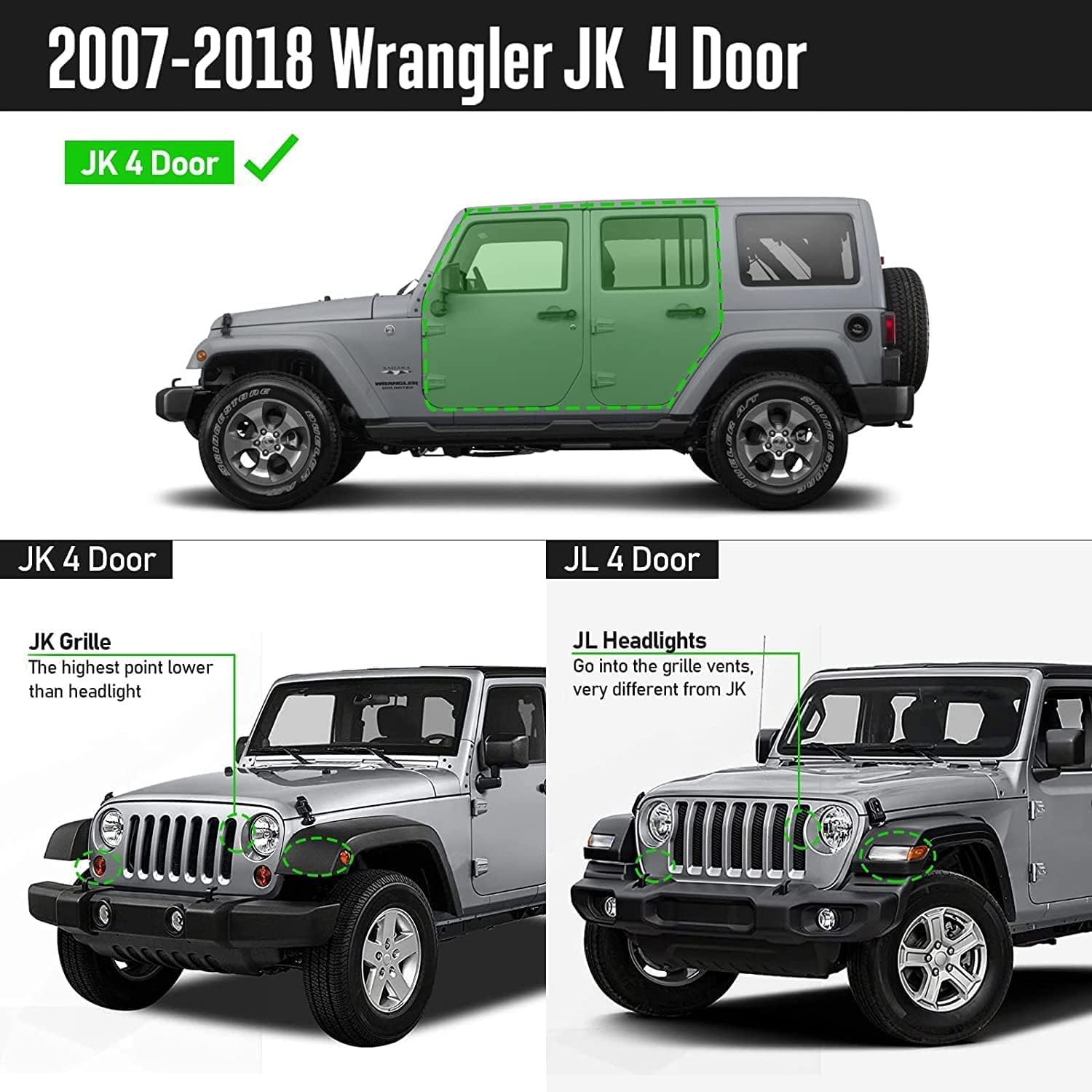  Wrangler Side Steps Compatible With 2007-2018 Wrangler Jk 4 Door..Please Check The Cab Size Before Purchase.