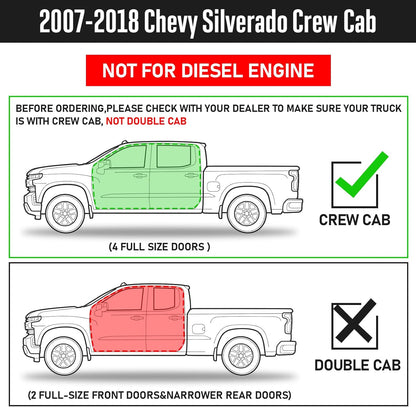Compatible with 2007-2018 chevy silverado/gmc sierra 1500 2500hd 3500hd (include 2019 1500 ld), 2019 2500hd 3500hd crew cab. Does not compatible with diesel model.