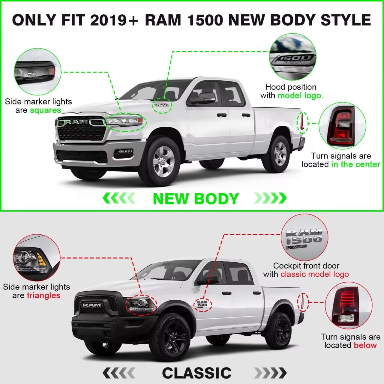 Truck running boards compatible with 2019-2025 dodge ram 1500 new body style quad cab with 2 narrow rear doors. Not compatible with crew cab with 4 full-size doors. Does not compatible with ram 2500 3500 or ram classic model.