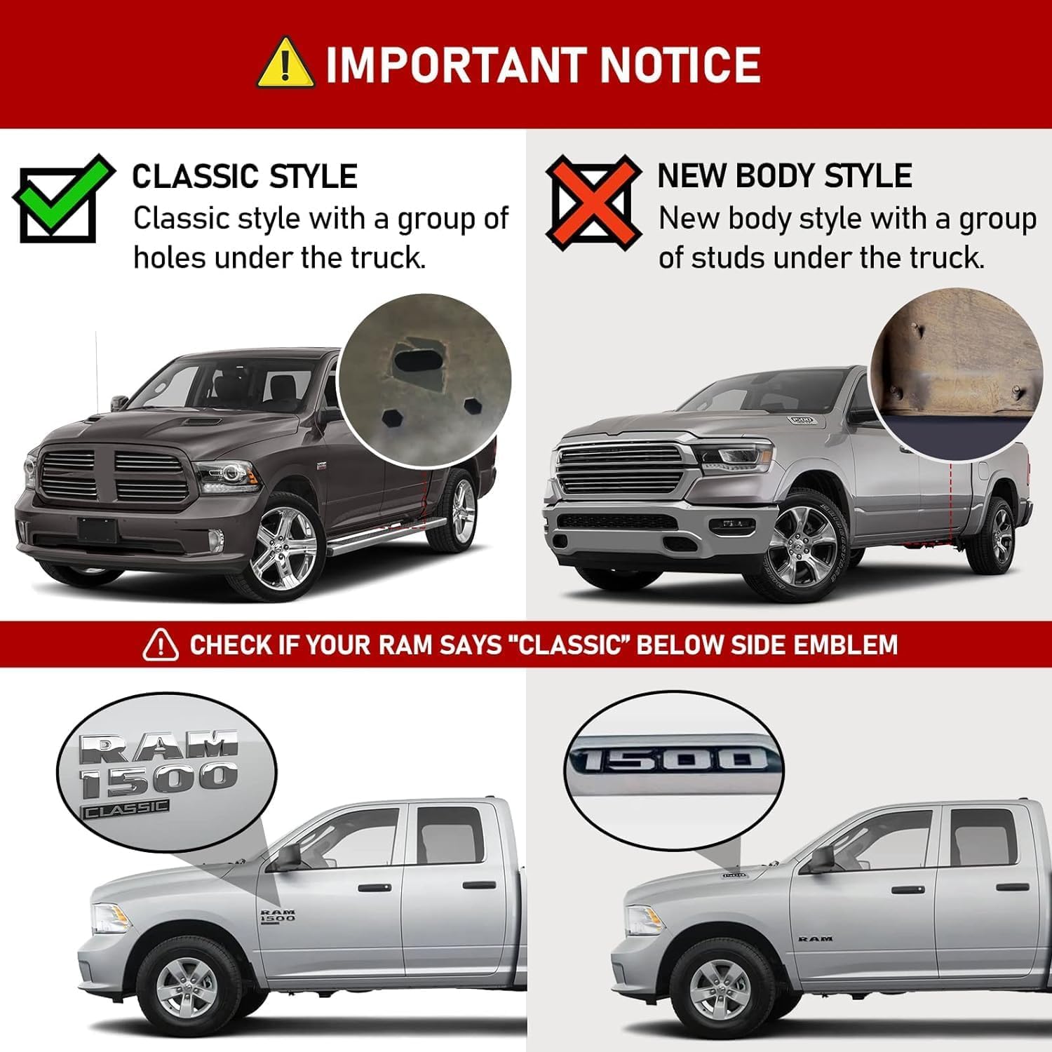 NOTE: Not for 2019-2025 Ram 1500 New Body Style.