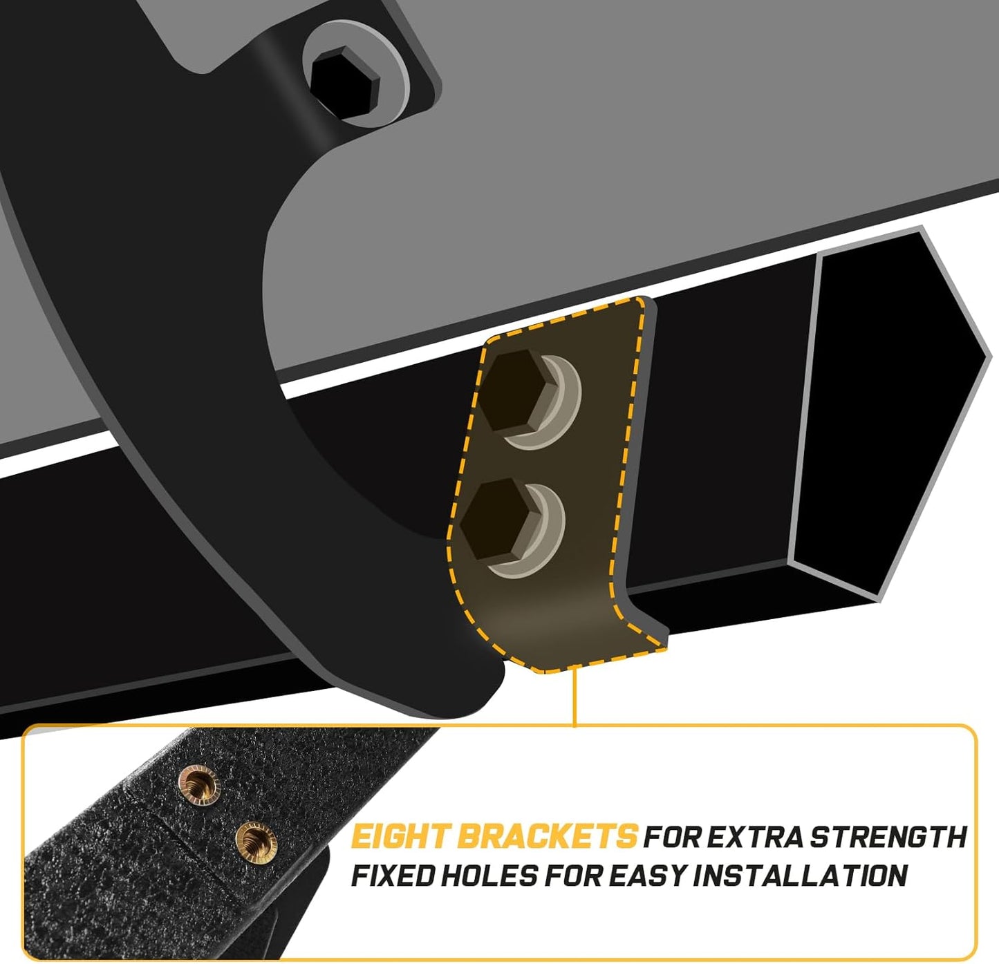 Easy to install and no drilling or modification is required. Simple hardware with detailed instructions.