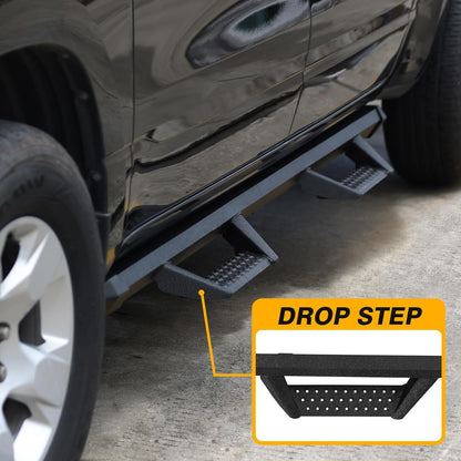 Drop down style, 4.7 inch drop off making it easier to enter and exit. Durable non-slip steps provide more protection.