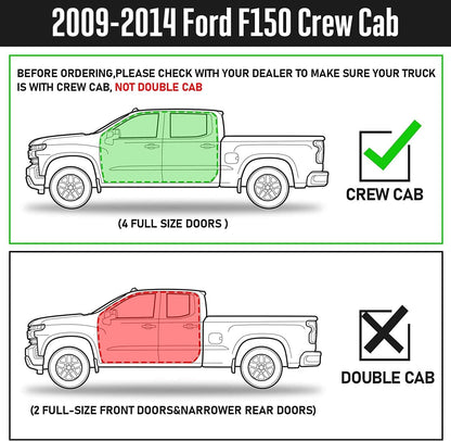 Truck running boards compatible with 2009-2014 ford f150 super crew cab with 4 full-size doors.