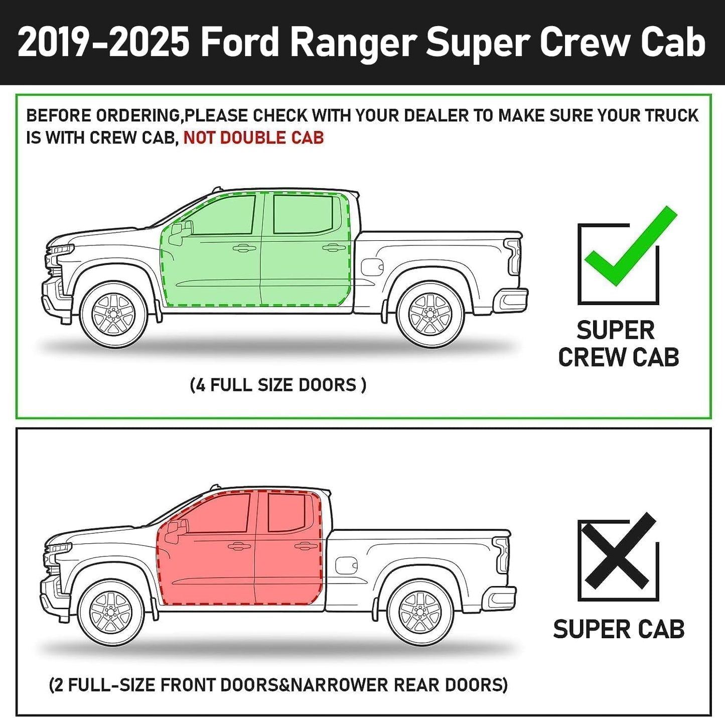 Truck running boards compatible with 2019-2025 ford ranger supercrew cab.