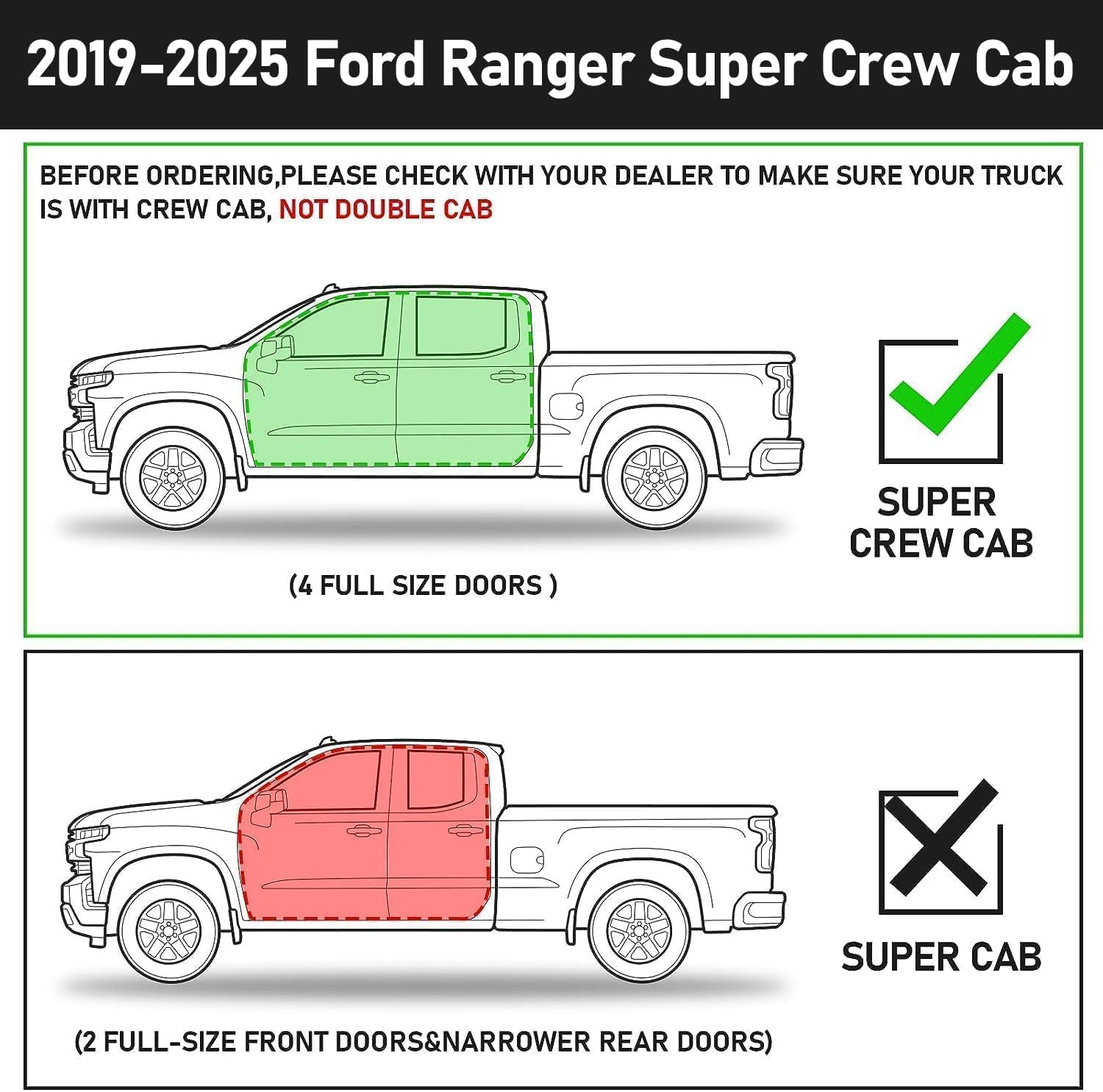 Truck running boards compatible with 2019-2025 ford ranger supercrew cab.