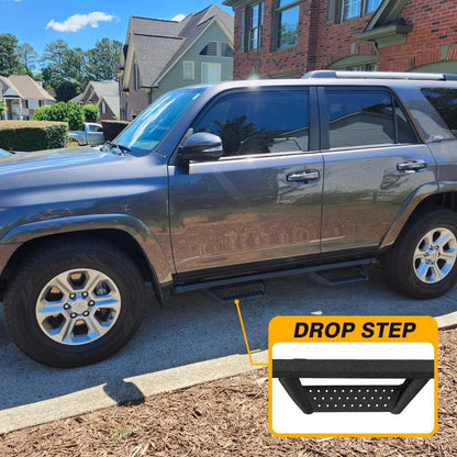 Drop down style, 4.7 inch drop off making it easier to enter and exit. Durable non-slip steps provide more protection.