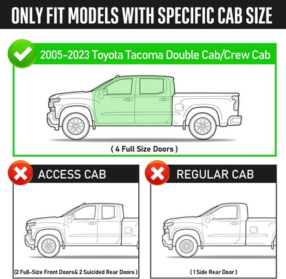 Truck Running Boards Compatible With 2005-2023 Toyota Tacoma Double Cab(4 Full Size Doors). Does Not Compatible With Double Cab(3/4 Size Rear Door).