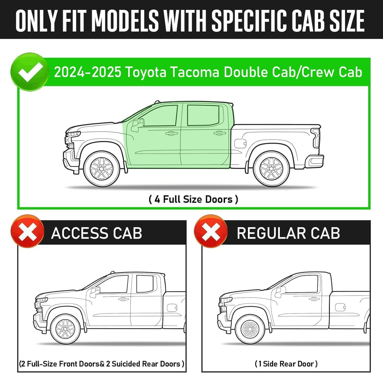 SMANOW Running boards compatible with 2024-2025 Toyota Tacoma double cab with 4 full-size doors.