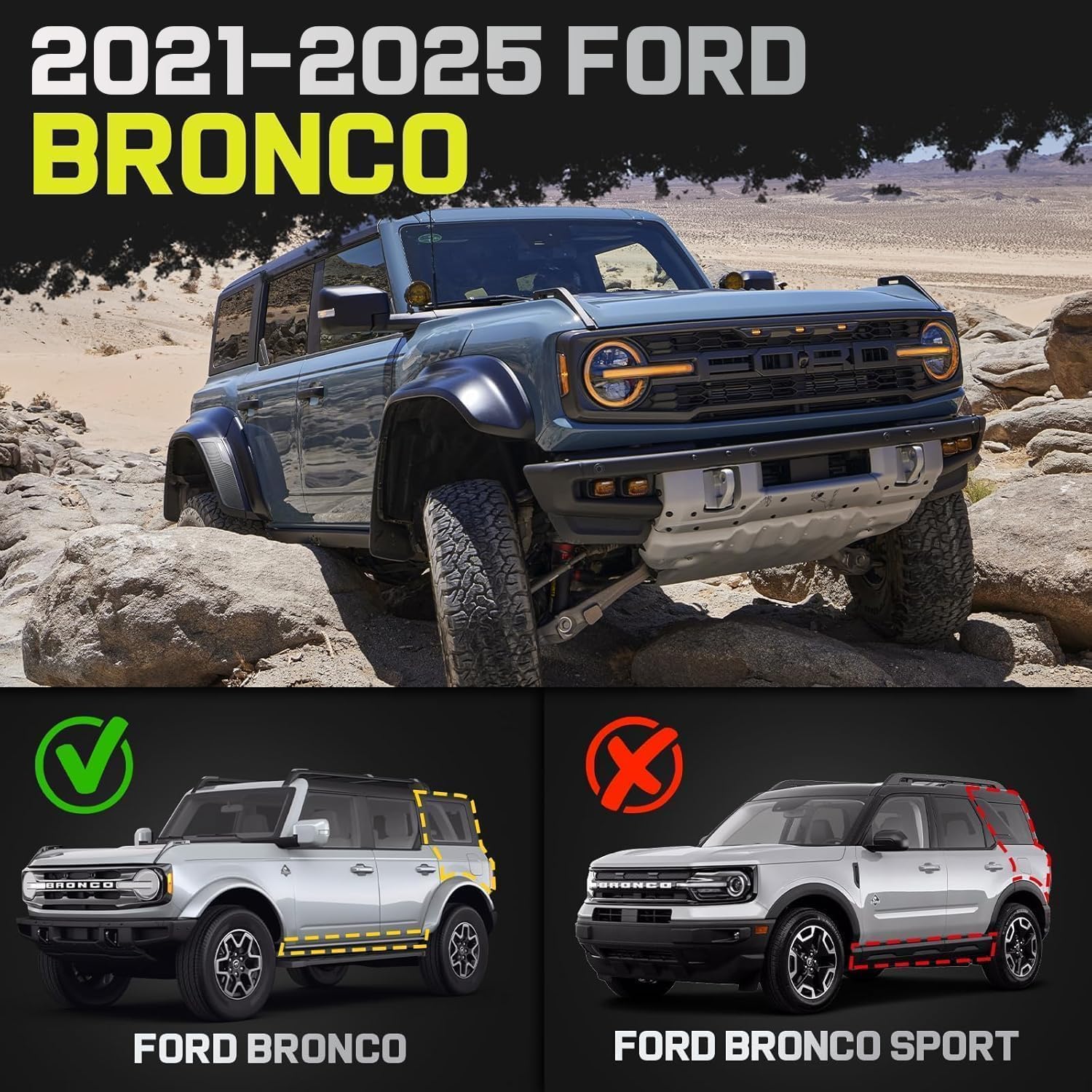 Truck Running boards compatible with 2021-2025 Ford Bronco 4 Door SUV (not Compatible With Bronco Sport).